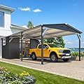AECOJOY 12' x 23' Metal Carport with Storage Shed, 12' x 17' Outdoor Portable Garage Car Port with 12' x 6' Sheds& Outdoor Storage Clearance, Galvanized Steel Gazebo RV Car Tent Awnings for Patio