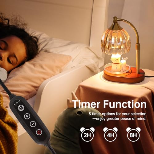 Image of Amber Tulip Wax Melt Warmer with Timer, Dimmable & Height Adjustable, Ideal for Jar Candles, Perfect Home Decor for Bedroom, Living Room, Office, Great Birthday Gifts for Women (2 Bulbs Included)