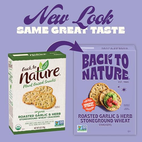 Image of Back to Nature - Stoneground Wheat Crackers - Garlic & Herb - Real Ingredients like Whole Grain Wheat, Flax Seed and Sea Salt - Dairy Free & Non-GMO - 5 ounce (Pack of 6)