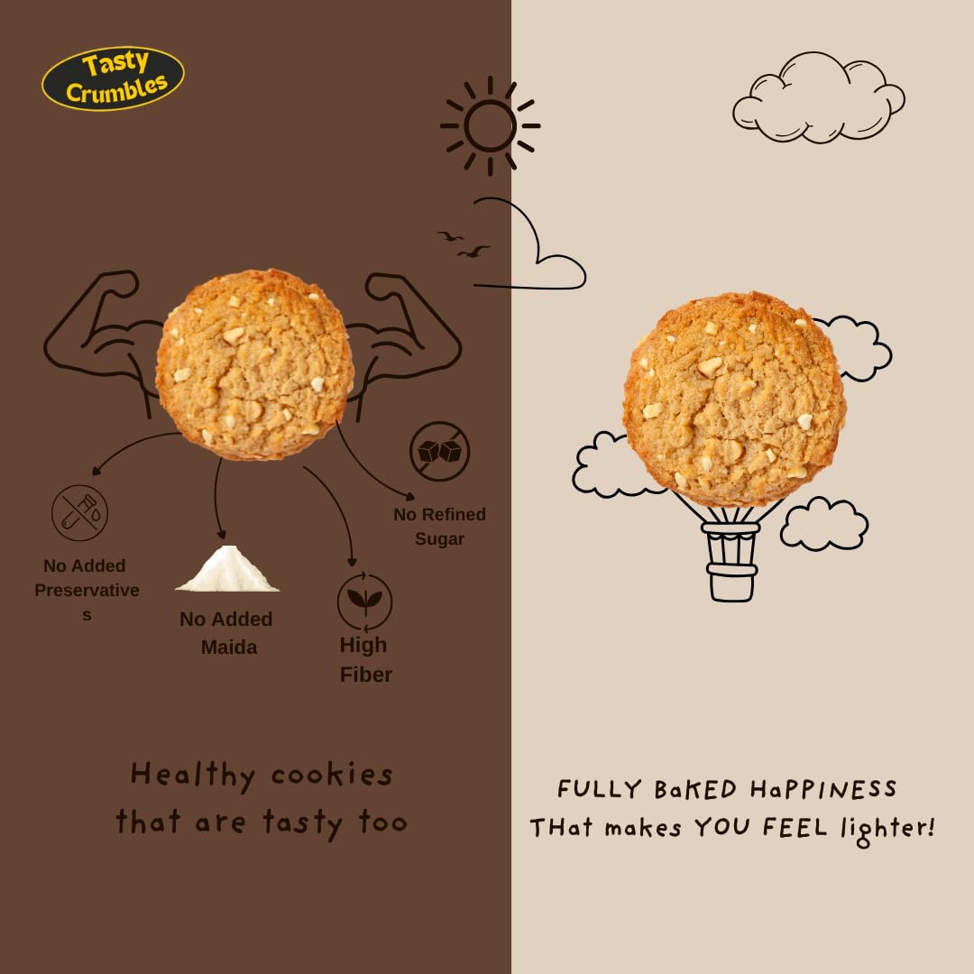 Tasty Crumbles Dryfruit Coconut Cookies- Eggless Cookies, Healthy snack, 200gm, Pack of 1