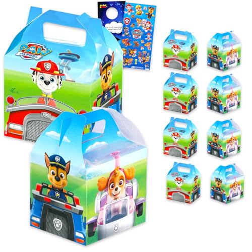 Paw Patrol Treat Boxes Set for Celebrations - Bundle of 8 Favor Boxes for Birthdays, Prizes, Plus Stickers, More | Paw Patrol Party Favors for Boys, Girls
