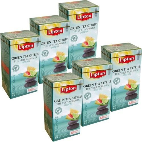 Lipton Teebeutel Grüner Tee Zitrusfrüchte 6 x 25 Btl. (Green Tea Citrus, The Vent Agrums) Vakuumverpackt