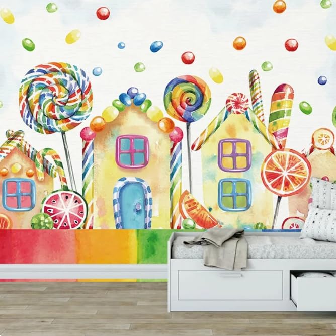 Papier peint panoramique 3D bande dessinée maison sucette 200x140cm