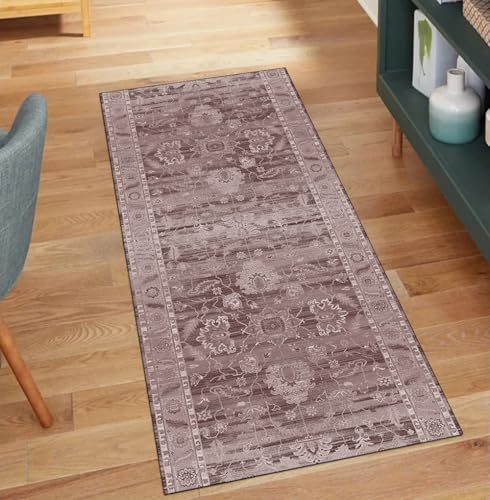 Alfombra para cocina, dormitorio, color marrón, antideslizante, 100 x 550 cm, decoración bohemia para el hogar, antideslizante, lavable, para pasillo