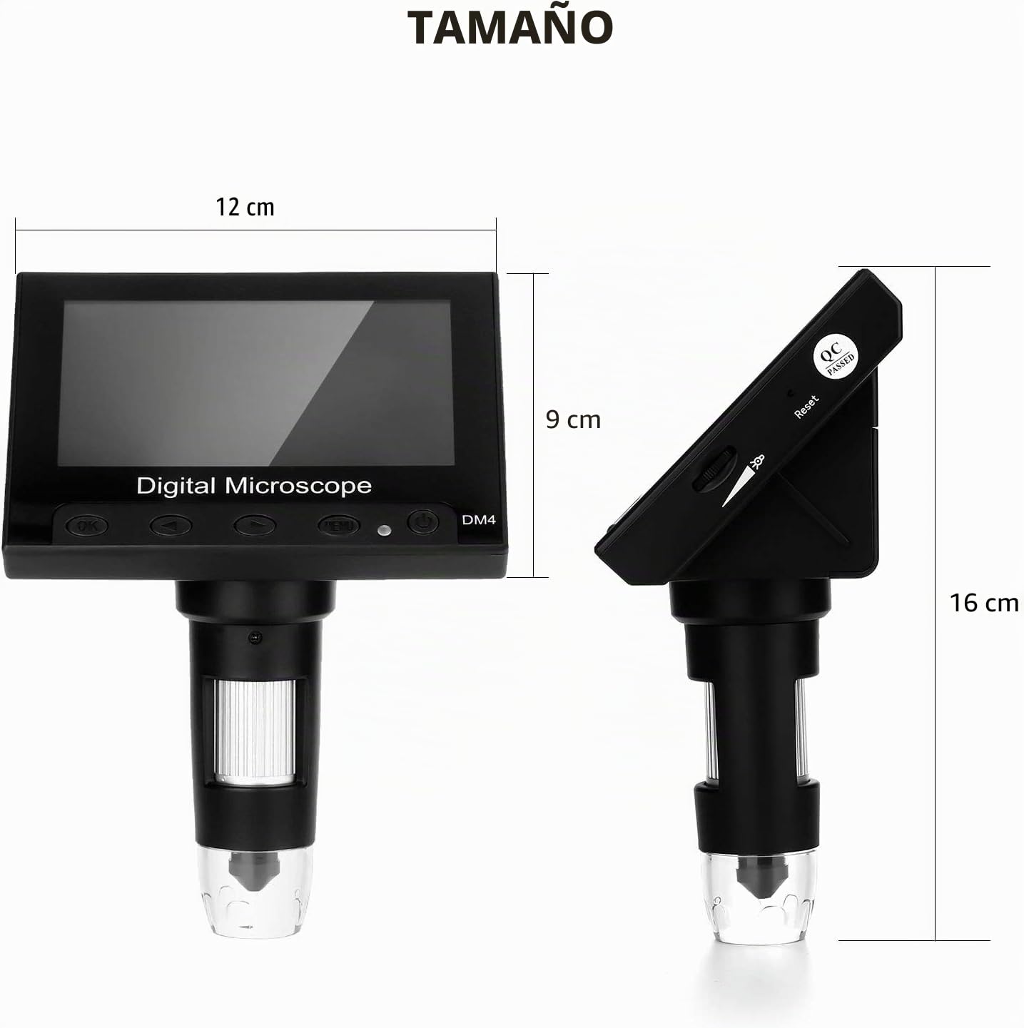 WADEO Microscopio Digital LCD de 4,3 Microscopio Portátil con Vista de PC 1000X, Incluye Tarjeta de 32 GB, con 8 LED y Soporte metálico, Compatible con MacOS y Windows, para Trabajos Reparaciones
