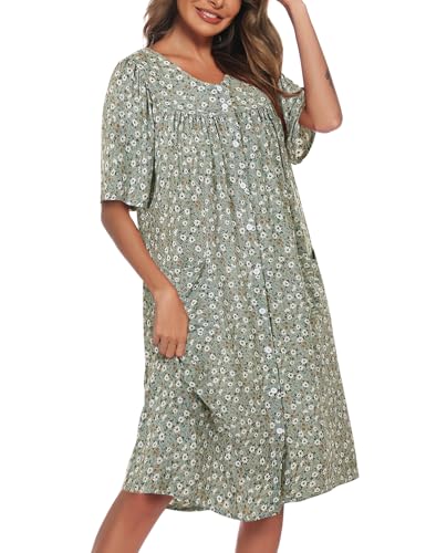 Image of COSUNIONY House Dresses for Women Cotton Short Sleeve House Coat Buttons Down Dusters Robe with Pockets S-XXL