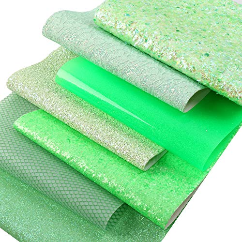 David angie Hellgrüne Farbserie Kunstleder-Blatt gemischte Stile A4 Bündel Lederblätter 8 Stück 7,7" x 12,9" (20 cm x 33 cm) für Leder-Ohrringe, Haar-Accessoires (grün B) Cover