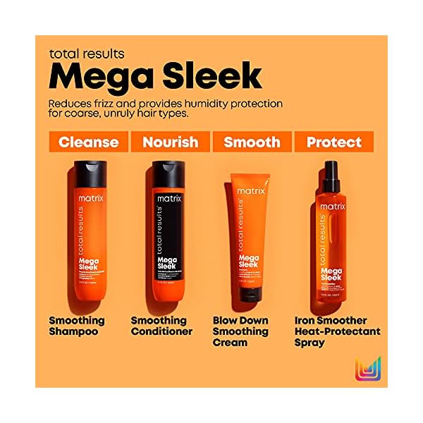 Matrix Mega Sleek Shampoo | Controls Frizz Leaving Hair Smooth & Shiny | With Shea Butter | For Dry, Damaged Hair | Clarifying Shampoo | Salon Professional Shampoo | Packaging May Vary | 10.1 Fl. Oz.
