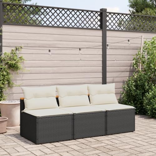 Myheimly Gartensofas ohne Armlehnen mit Kissen 2 STK Schwarz Poly Rattan