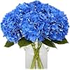 JUSTOYOU Set of 3 Artificial Hydrangea Artificial Flowers Single Long Stem Realistic Hydrangea Flowers 19.6 Inch Large Real Touch Fake Hydrangea Bouquets for Wedding Home Party Dark Blue