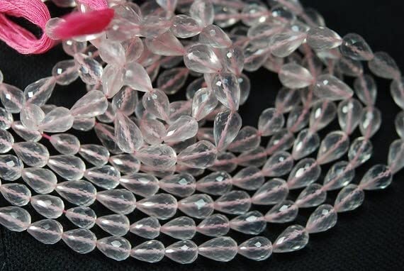 Quartz rose briolettes gouttes perforées de 9-11mm pour création de collier fait main