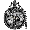 Tiong Pocket Watch Hollow Tree of Life Design Roman Numerals Customizable Quartz Pocket Watch with Chain Birthday Gifts