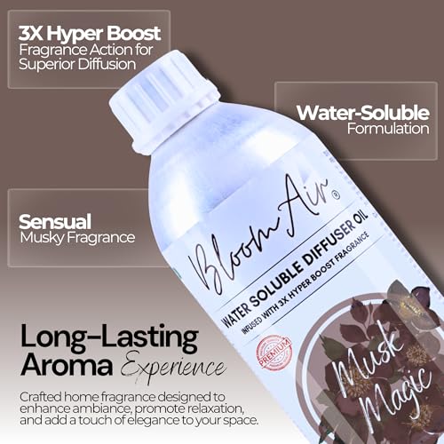 Image of Musk Magic Diffuser Oil for Home Fragrance, 1 Litre Refill, Water-Soluble, Strong & Long-Lasting Aroma Infused with 3X Hyper Boost Action for use in Home and Office