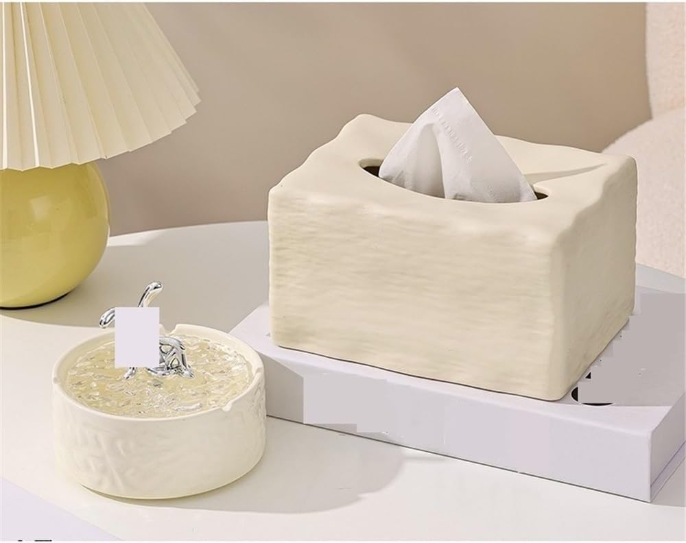 Tissue Box Holder Tissue Box Ceramic Square Plain for Drawer Box in Living Room Home Napkin Dispenser