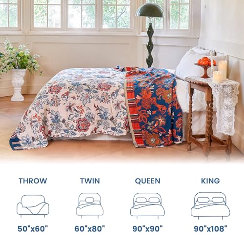 Image of MSGKV Boho Throw Blanket 90 inchx108 inch Fall Cotton Floral Blanket for King
