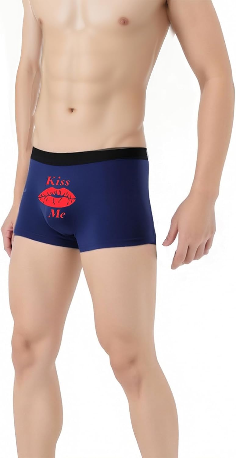 Mens short Boxer Briefs Funny Novelty Underwear with sexy red lip Priting for Men.