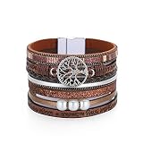 RONLLNA Tree of Life Leather Cuff Bracelet Wrap Cross Bracelet for Girls Boho Bracelets with Pearl G