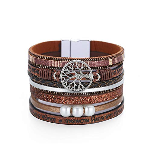 Ronllna Tree Of Life Leather Cuff Bracelet Wrap Cross Bracelet For Girls Boho Bracelets With Pearl Gifts For Women Brown Tree #TOP2