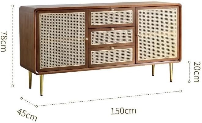 Buffet Cabinet Wooden Sideboard Home Bedroom Storage Cabinet Nordic Drawer Rattan Multi-functional Retro Buffet Cabinet with Storage