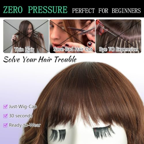 Image of AISI HAIR Wig with Bangs for Women Synthetic Heat Resistant Wigs (caramel highlight auburn)