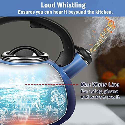 Enamel-On-Steel Tea Kettle Stovetop,2.3 Quart Whistling Tea Kettle With Anti-Hot Folding Handle For All Heat Sources (Blue) #TOP3