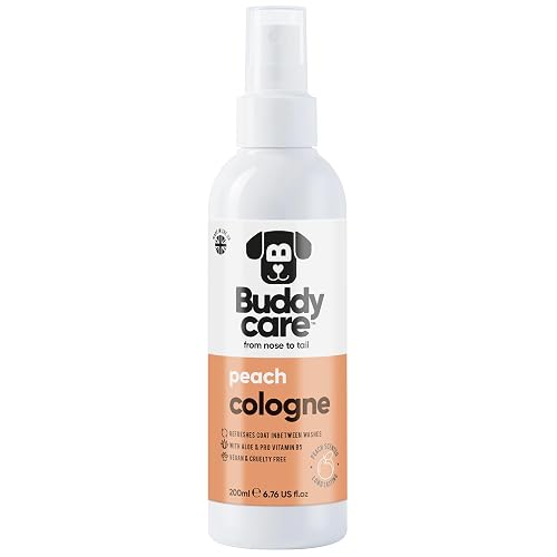 Buddycare Perfume para perros de melocotón, 200 ml, aroma afrutado e intenso, refresca entre lavados