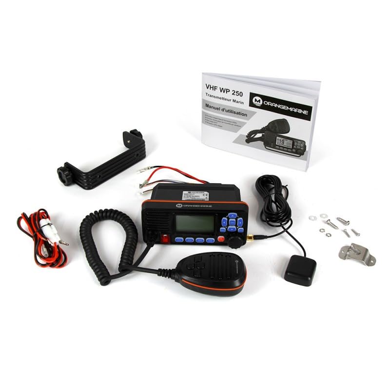 VHF Fijo Orangemarine WP250 - Radio VHF Marina 1/25W, IPX7, DSC (ASN), GPS externo, IP-resistente, doble espera