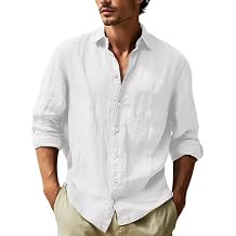 Mens Cotton Button Down Shirt Casual Loose Fit T Shirts Long Sleeve for Men Breathable Summer Beach Shirts