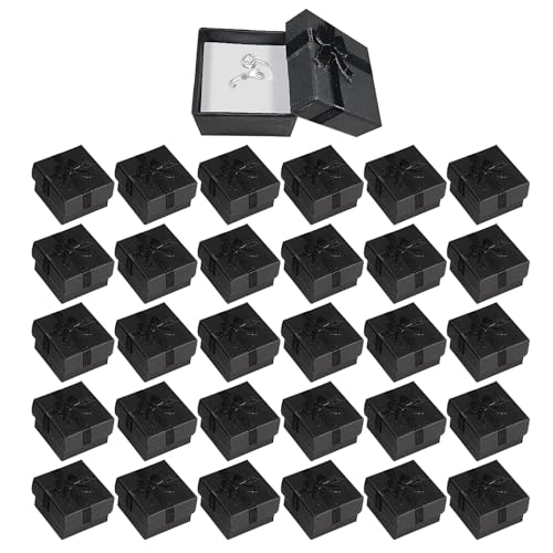DAZZLUXE 30 scatole regalo per gioielli, 4 x 4 cm, con fiocchi per anelli, orecchini – piccolo portagioie (nero)