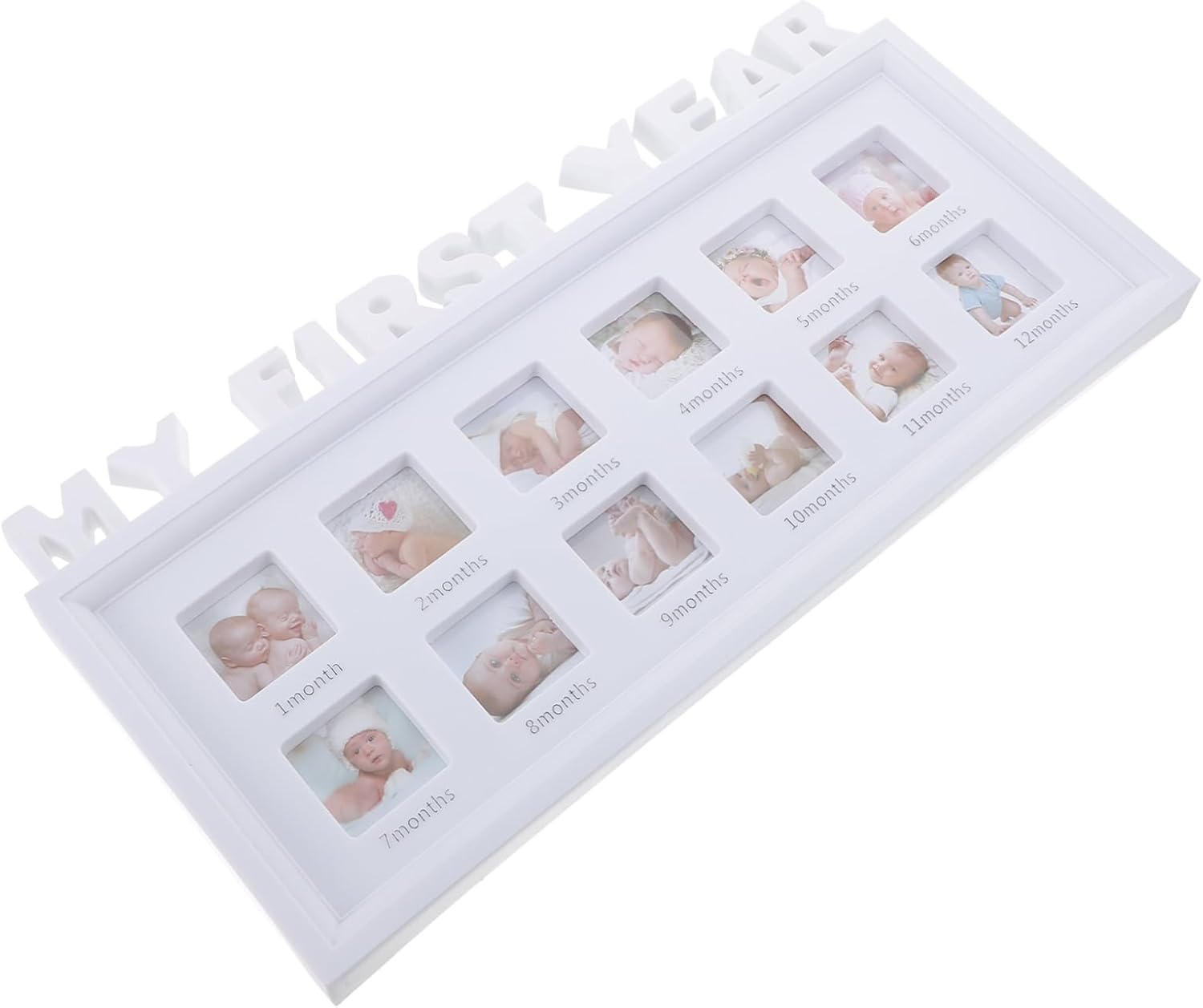 Photo Frame White Month Keepsake Collage for Memories Durable Eco Friendly Material First Year Picture Display for Boys and Room Decor