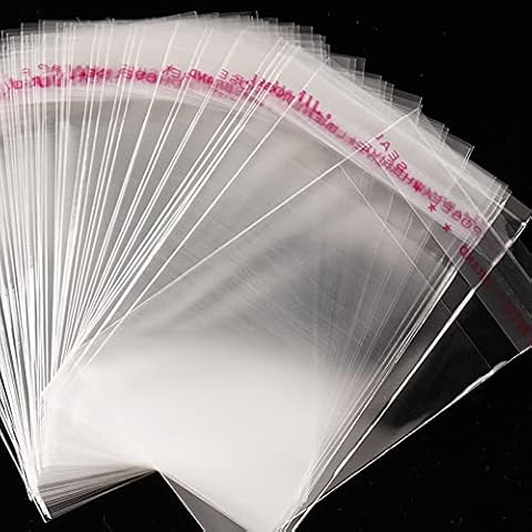 FLOFIA 200 Pieces 7.6+2.4cm Clear Small Cellophane Treat Bags Self-Adhesive Sealing Bags, Clear OPP Plastic Bags for Jewelry, Beads, Vitamins, Cookies and Sweets Cover