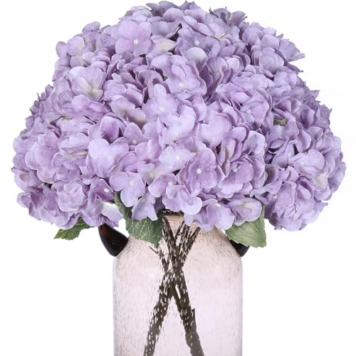 2 Bouquets Hydrangeas Artificial Flowers with Stems Leaves,Light purple