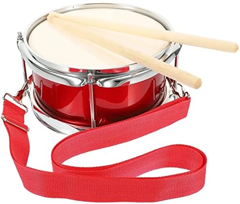 Vaguelly 9 Inch Kids Snare Drum with Mallet and Strap, Snare Drum Wooden Percussion Musical Instrument Marching Drum Toy for Kids 3+, Red