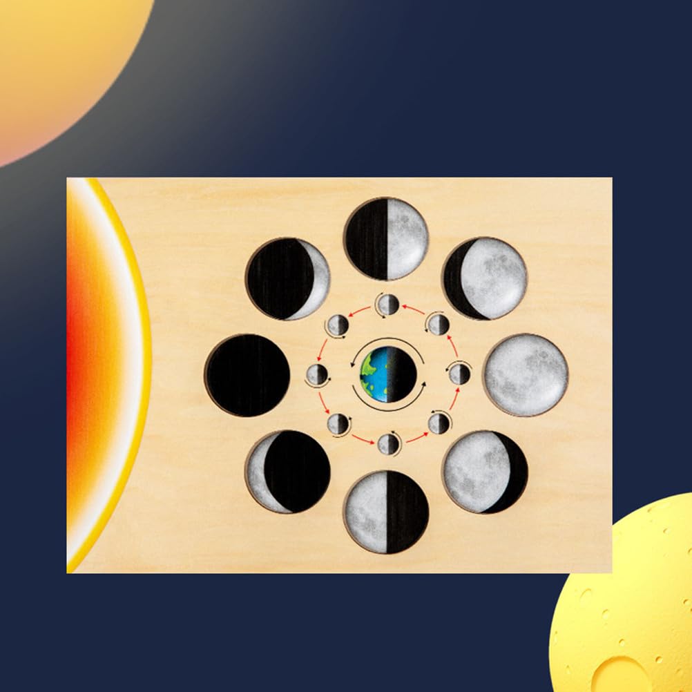 Drewniane puzzle Montessori Układ Słoneczny i Geografia, Gra dopasowująca planety, fazy Księżyca i kontynenty