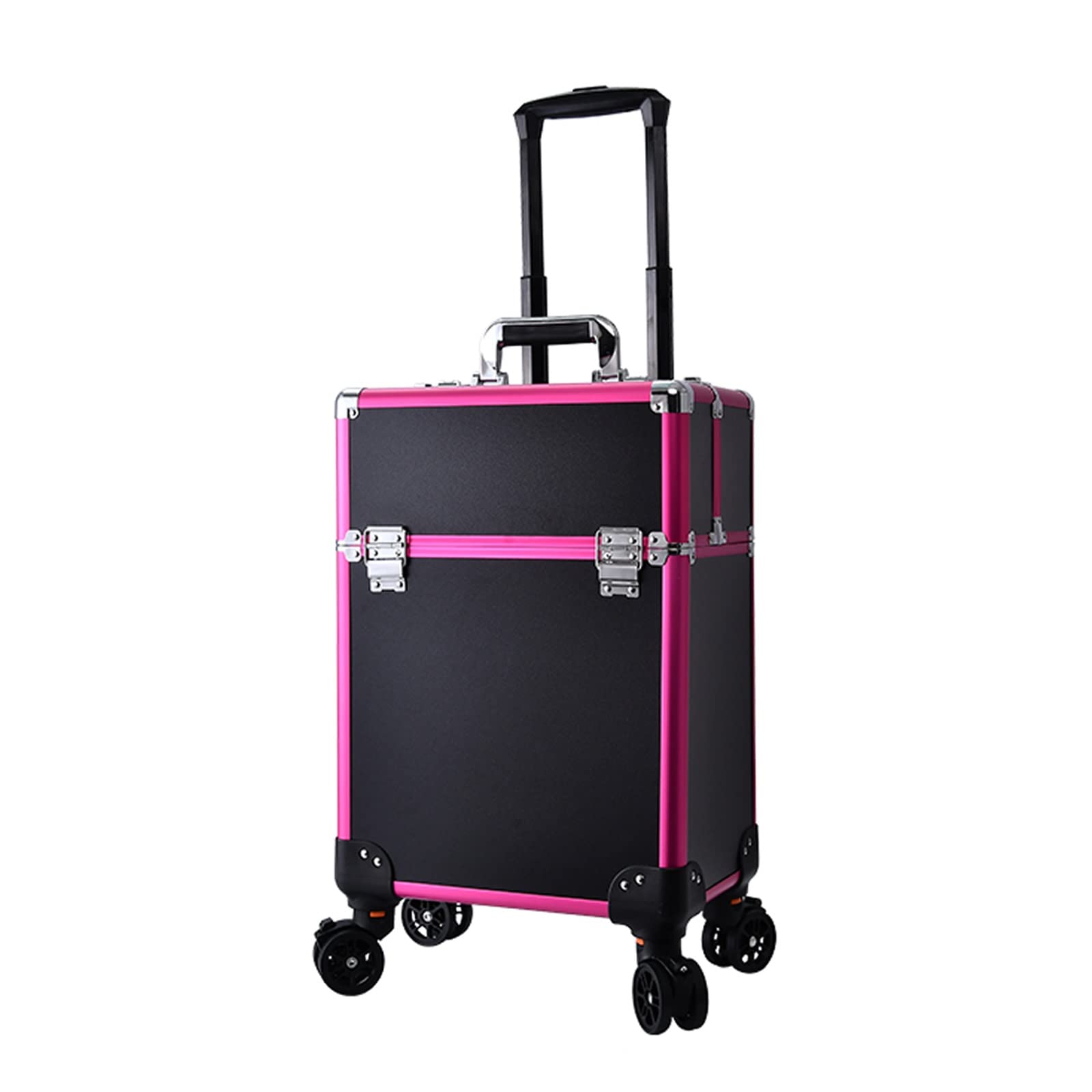 Fbhdkjnfg Black And Pink Rolling Makeup Train Case,Hairdressing Beauty Case Aluminum Trolley Case With Large Storage & 432° Wheels Hairdressing Beauty Case(Black And Pink)