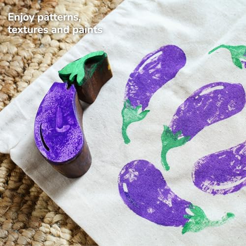 Image of Wooden Stamp Art Vegetables for Kids 3+ Years, 4 to 8 Years | DIY Art & Craft Toy with Wooden Stamps | Montessori Educational Toy | Non Toxic | Handmade in India | Screen Free Toy