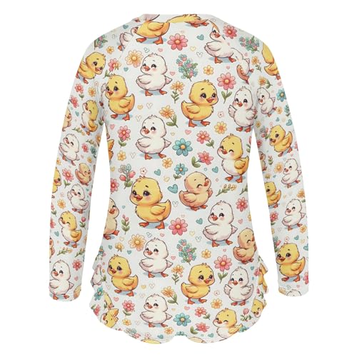 Little Cute Duck Cartoon Flower Girls Long Sleeve Swimsuit Rash Guard One Piece Bathing Suits Zipper 3-12T3