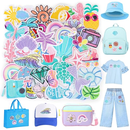 Summer Iron on Patches for Trucker Hats: Funcolor 36pcs Cute Sea Beach Embroideried Patches Aesthetic Sew on for DIY Fabric - Kawaii Repair Patch for Clothing Jackets Jeans Shoes Backpacks Decor