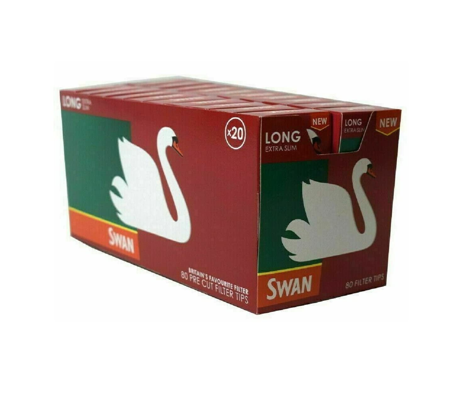 Swan Long Extra Slim Filter Tips 26mm - 80 Filters per Pack (20)