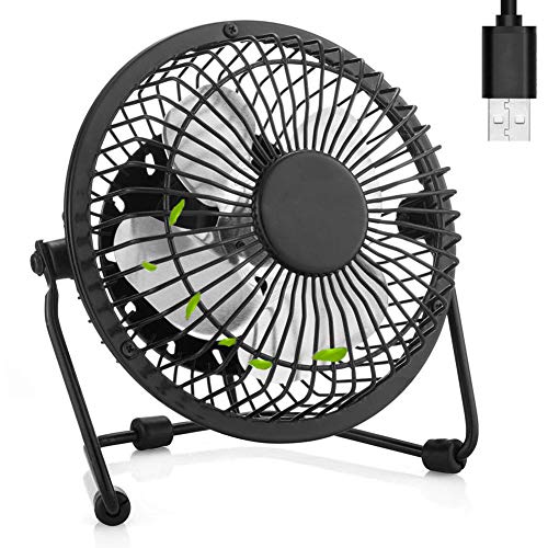 Kaishan Ventilateur de bureau avec mini USB 10,2 cm Lames en métal pour ordinateur portable avec rotation à 360 degrés et angle réglable pour bureau Noir