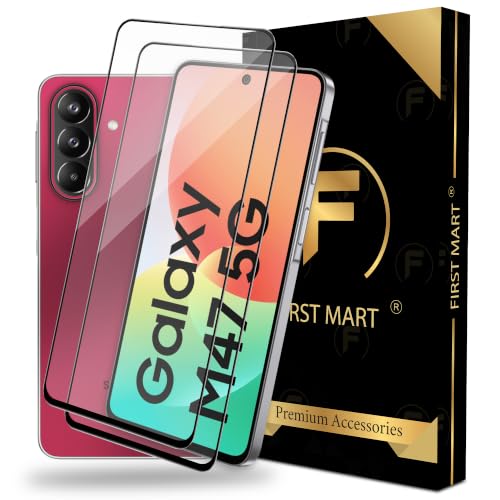 Image of FIRST MART Tempered Glass Screen Protector for Samsung Galaxy M47 5G - Full-Glue Screen Guard, 3D Edge to Edge, HD Clear, Bubble-Free, Case-Friendly, Black, Pack of 2