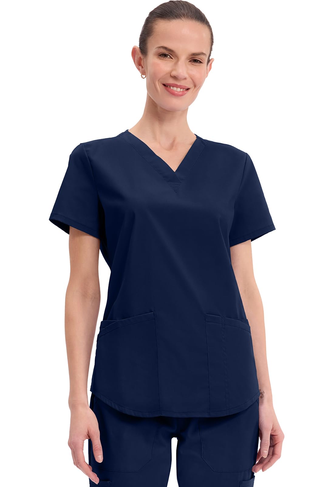Cherokee Scrubs for Women V-Neck Top, 3 Pockets, Fade Resistant, Soft Stretch Fabric with Shirttail Hem & Side Vents - WW665