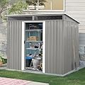 8x6 FT Outdoor Metal Storage Shed, Galvanized Steel Garden Shed, Foundation Frame, Ventilated Tool Storage House, Sloped Roof, Weather Resistant Backyard Shed for Lawn Equipment, Gray