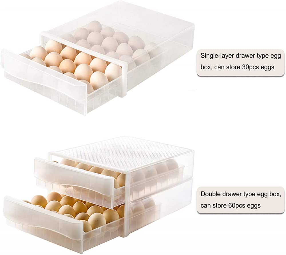 Bandeja de plástico para huevos, Caja for Huevos 60 Compartimentos Doble Cajón Apilable