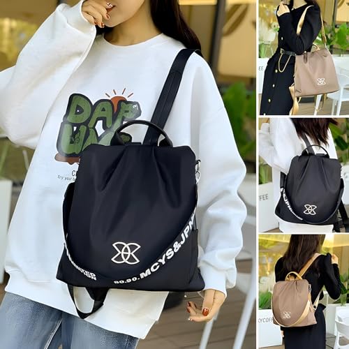 Atlodas Anti-theft Multi-purpose Bag, 3-Way Crossbody Oxford Cloth Bag, Women Large Capacity Lightweight Travel Backpack (Coffee)4