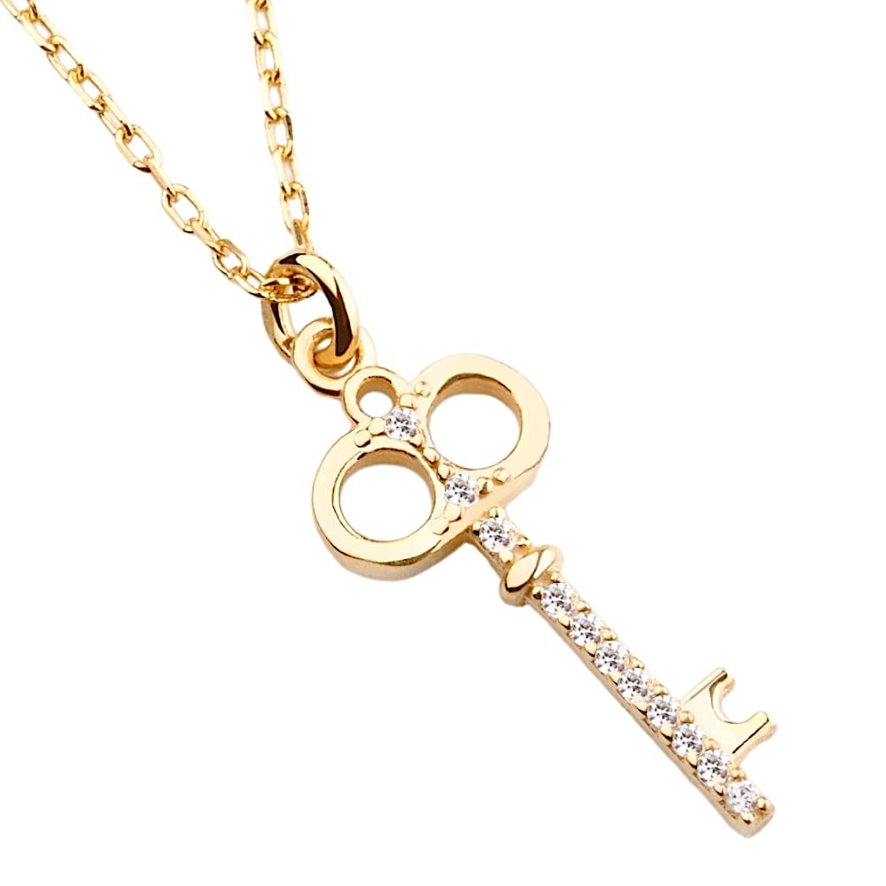 Bosphora Collar de Plata de Primera Ley para Mujer colgante llave con circonita blanca en bañado en Oro 18k (40 + 5 cm)