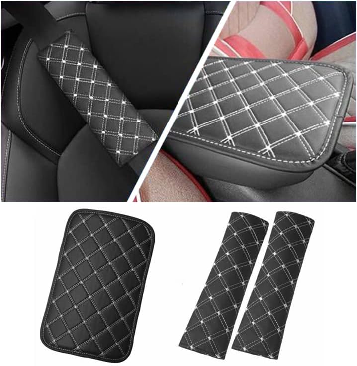 Monrand 1 Pc Center Console Armrest Pad ＆2Pcs Seat Belt Pad, Universal Car Armrest Cover Fit for Most Vehicle, SUV, Truck Car Accessories (Armrest Pad&Seat Belt Pad 2)