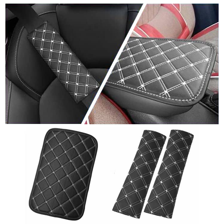 Monrand 1 Pc Center Console Armrest Pad ＆2Pcs Seat Belt Pad, Universal Car Armrest Cover Fit for Most Vehicle, SUV, Truck Car Accessories (Armrest Pad&Seat Belt Pad 2)