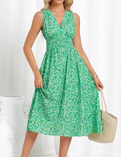 Image of GRACE KARIN Women's 2025 Casual Summer Tank Dress V Neck Sleeveless Midi Floral Beach Dress with Pockets