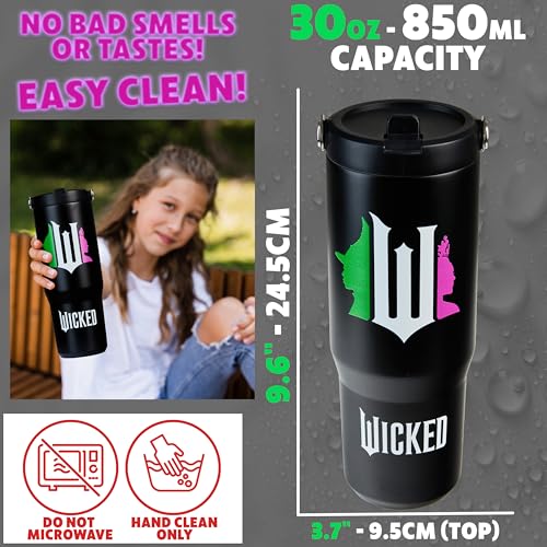 Image of Get Trend Wicked Tumbler with Straw 30oz Girls Teens Insulated Cup with Lid Handle Travel Mug Cups with Lids for School Sports Gifts for Girls (Black Wicked)